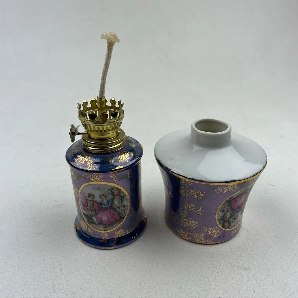 Midcentury Porcelain Mini Kero Oil Gold Lamp Japan